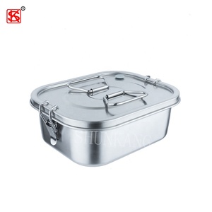 Boîte à lunch rectangulaire en acier inoxydable 304 # de haute qualité et écologique avec couvercles et poignées Compartiments pratiques - Product Image 1