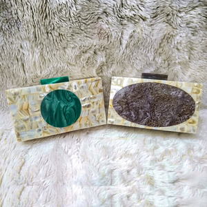 Artisan Handcrafted Eco-Friendly Resin Clutch Model Bohemian Pearl Inlay Hand-painted Magnetic Durable Evening <b>Bag</b> High Quality - Product Image 1
