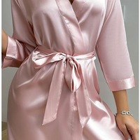 Peignoir à lacets pour femmes européennes et américaines, robe de chambre sexy en soie glacée, douce et confortable, pour la détente