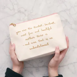 Bolsa de maquiagem eco-friendly pequena, bolsa reycled de lona de algodão liso para cosméticos com logotipo pessoal