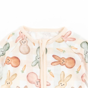 Baju Bayi Motif Kelinci Paskah Miozing Pastel Grosir Bahan Bambu Elastis Bernapas Romper Bayi Musim Panas Bambu - Product Image 5