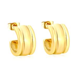 Modernos Pendientes Chapados en Oro de 18K, Joyería de Acero Inoxidable, Geométricos, Gruesos, de Tres Capas, con Textura Triple, para Mujer - Product Image 1