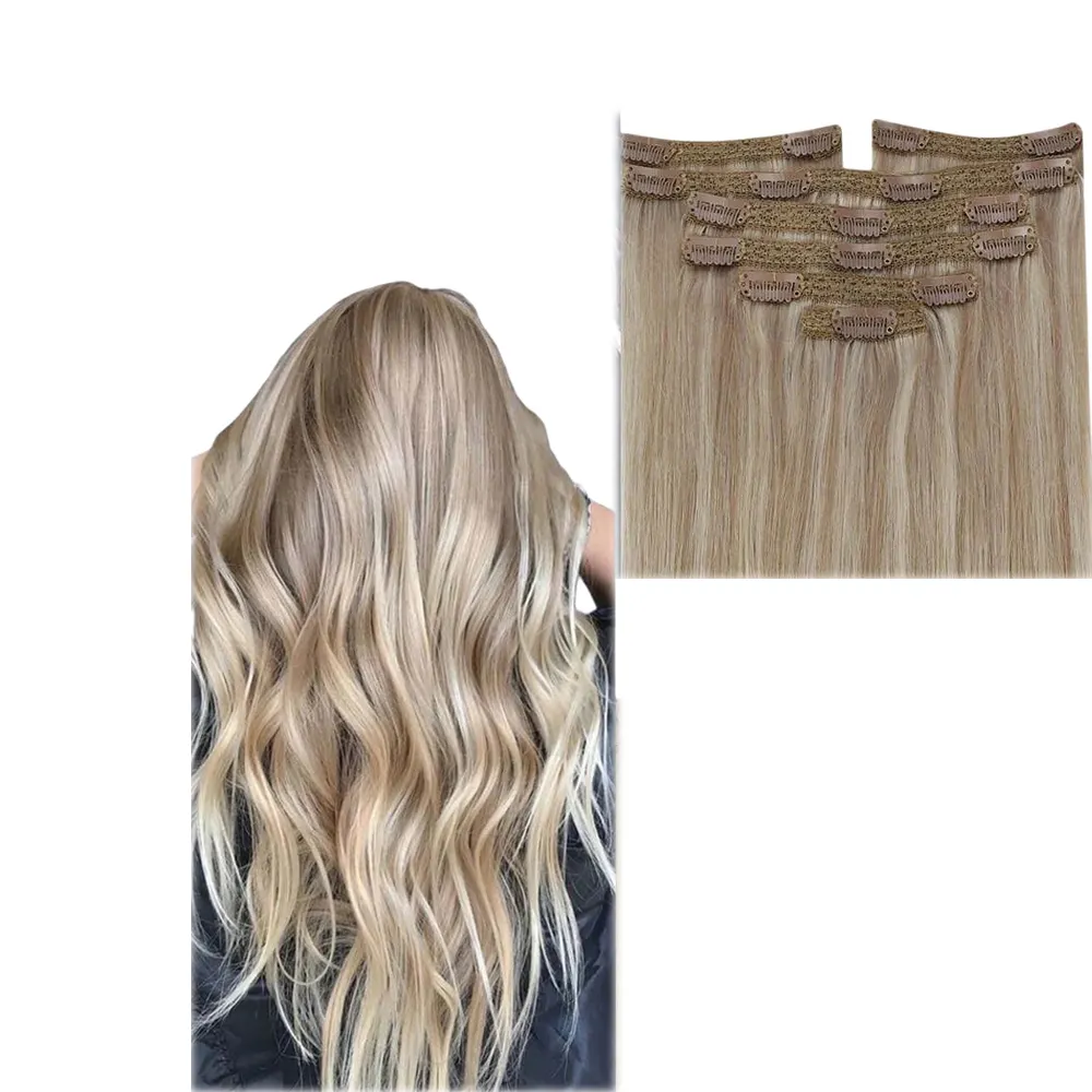 Virgen Remy doble trama 100% cabello humano indio Clip en extensión de cabello Stock 22 pulgadas 120g 160g 220g 260g 280g 320g chino Hai