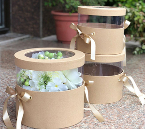 Boîte de fleurs fraîches pour la fête <span class=keywords><strong>des</strong></span> mères avec ruban, fleurs rose vif, boîte cadeau ronde de luxe avec couvercle et fenêtre pour <span class=keywords><strong>livraison</strong></span> - Product Image 6