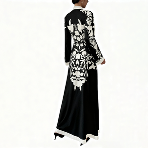 Mode femmes imprimé fleuri à manches longues Maxi <span class=keywords><strong>robe</strong></span> col montant contraste couleur élégante bureau dames <span class=keywords><strong>robe</strong></span> - Product Image 4