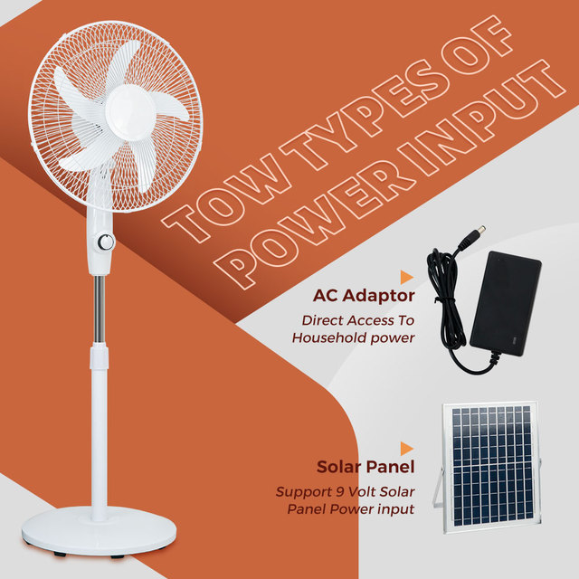 16 Inch Metal Solar Pedestal Fan 12000mah Rechargeable AC/DC Dual Motor Emergency Fan