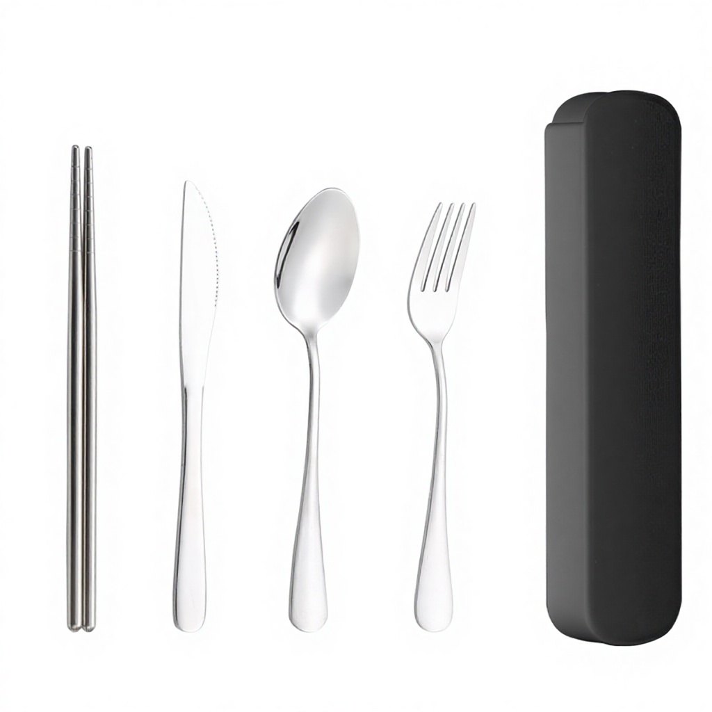 Affordable a-black knife fork spoon chopsticks set of four