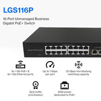Conmutador PoE Ethernet de red Gigabit SFP RJ45 de 16 puertos no gestionado 10/100/1000Mbps Todo para instalación de cámara IP CCTV