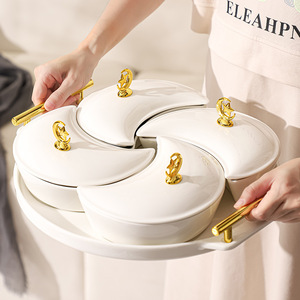 Plat à collation et assiette à fruits moderne de style crème luxe léger pour salon, avec verre lune et assiette décorative pour la maison - Product Image 4