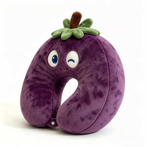 Oreiller de voyage en velours doux personnalisé en forme d'aubergine violette, coussin de cou mignon en forme de légume de dessin animé à un œil qui cligne pour avion - Product Image 2