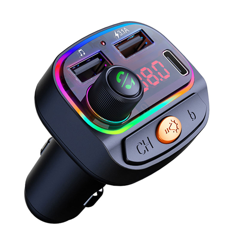 The New Colorful lights car music audio kit fm transmitter modulator 3.1A usb charge car mp3 player usb flash drive with USB C