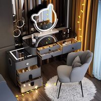 YOUTAI Table de toilette moderne de luxe en verre avec miroir LED et 5 tiroirs, multifonctionnelle pour chambre à coucher – Meilleure vente