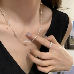 Collar de Plata de Ley S925 con Perla Redonda y Cadena de Espina de Serpiente de 405 cm para Uso Diario - Product Image 1