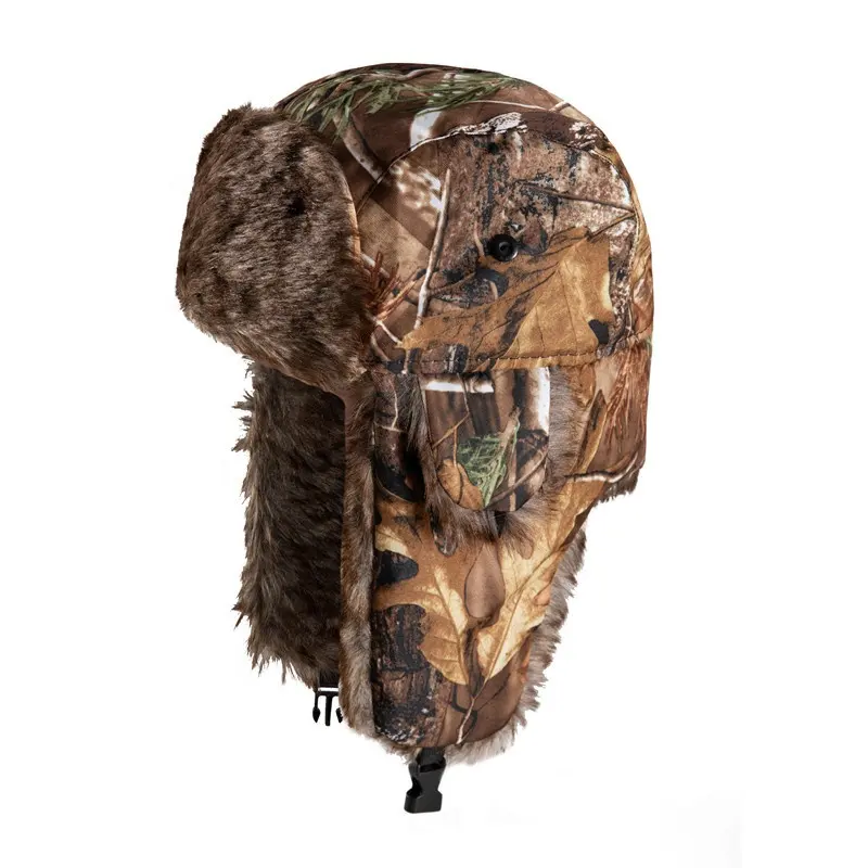 Cheap Wholesale Outdoor Winter Forest Camo Trooper Hat Trapper Hat with Faux Fur Lining