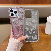 Coque de téléphone portable scintillante 3D Papillon Diamant Strass Brillant pour iPhone 17 16 15 14 Plus 13 12 Pro Max 11