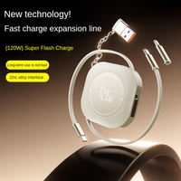 Câble de charge rapide rétractable 120W, mini-câble USB portable extensible avec porte-clés pour téléphones mobiles et tablettes