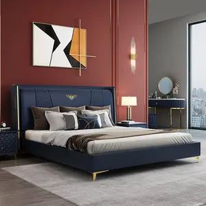 新型舒适主卧室现代床架豪华床，带储物设计特大松篷软床
