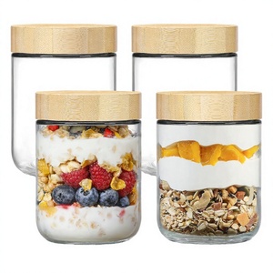 Recipientes para Alimentos, Frasco de Vidrio Transparente de 16 oz con Tapa de Bambú a Prueba de Niños, Impresión Serigrafiada, Almacenamiento de Snacks - Product Image 3