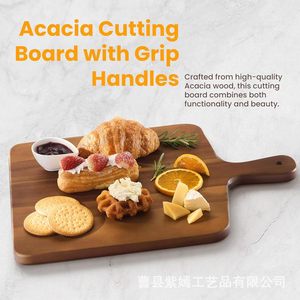 Tabla de cortar de madera de acacia con asa, rectangular, de doble cara, bandeja de cocina para servir pizza y queso. - Product Image 2