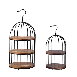 Birdcage Dim Sum Rack, hölzerner Nachmittags tee, mehr schicht iger Kuchen teller, Display-Tablett, Dessert tisch, Gebäck-Pappbecher