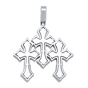 Pendentif triple croix en moissanite couleur D VVS1, serti de baguettes et de rondes, style hip-hop, bijoux religieux - Product Image 2