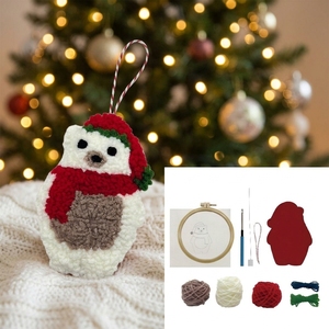 Kit de broderie au poinçon DIY Ours de Noël, jouet éducatif de couture, pendentif brodé festif, fournitures d'artisanat pour cadeau de fêtes <span class=keywords><strong>VOSAN</strong></span> - Product Image 1