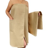 Serviette de bain enveloppante en coton gaufré personnalisable avec logo, idéale pour le spa, le sauna, la maison et l'hôtel, avec poche intégrée