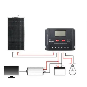 100 Watts Panneau Solaire Complet Kit pour RV Hors Réseau Starter Kit avec Batterie et 30A LCD Affichage Régulateur Intelligent avec LED Maximum