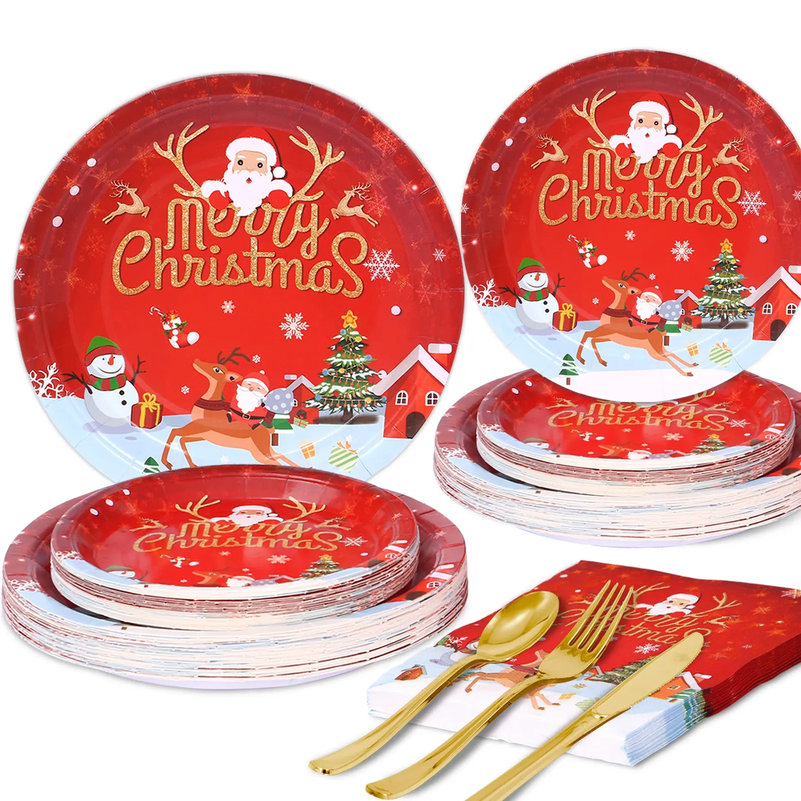 अनुकूलित मीरा क्रिसमस डिस्पोजेबल कागज Tableware सेट सजावट पार्टी प्लेट्स और कप के लिए क्रिसमस पार्टी