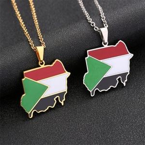 Collar de Acero Inoxidable con Mapa de Sudán Personalizado de Buena Calidad, Colgante con Mapa Esmaltado en Forma de Bandera - Product Image 2