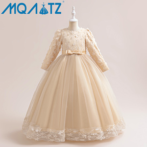 MQATZ Nuevo Vestido Elegante de Princesa <span class=keywords><strong>para</strong></span> Niñas, Vestido Floral de Manga Larga <span class=keywords><strong>para</strong></span> Bodas, <span class=keywords><strong>Fiestas</strong></span> de Cumpleaños, Diseño ODM - Product Image 4