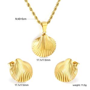 Summer Marine Series Stainless Steel <b>Gold</b> Plated Shell Pendant Rope <b>Necklaces</b> <b>and</b> Stud <b>Earrings</b> <b>Set</b> Beach Waterproof Jewelry <b>Set</b> - Product Image 2
