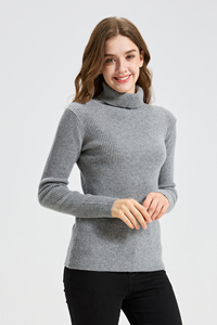 Women's <b>Turtleneck</b> Pullover Rib Knit 100% Cashmere Solid Gray Winter <b>Sweater</b> Sleeveless Casual Minimalist Style Front Logo - Product Image 2