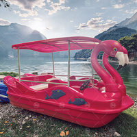 Bateau à pédales électrique Flamingo 5 places, équipement de parc aquatique, bateau à pédales électrique en plastique PE avec pare-soleil à vendre