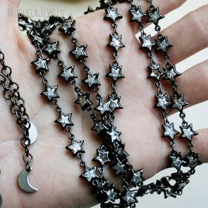 NM43591 Gunmetal Jewelry Cubic Zirconia Pentagram Star Y2k Moon Choker Necklace <strong>Witch</strong> Goth Layering Boho <strong>Jewellery</strong> - Product Image 4