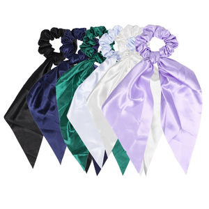 Élastiques à cheveux en satin de couleur unie pour femmes, bandeaux vintage décontractés avec longues queues, accessoires capillaires de haute qualité pour un usage quotidien - Product Image 2