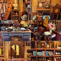 Kit Fai-da-Te per Libreria in Miniatura in Legno, Puzzle 3D da Assemblare, Biblioteca Antica con Luce LED, Decorazione da Scrivania