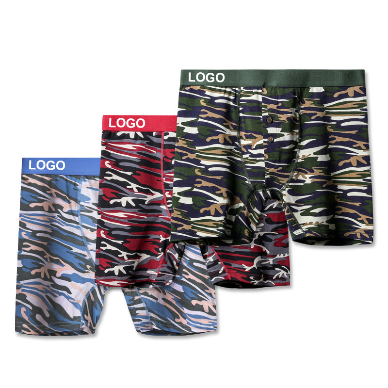 Мужские боксеры с логотипом на заказ, длинные шорты из 95% хлопка, боксеры с камуфляжным принтом, короткое Мужское нижнее белье