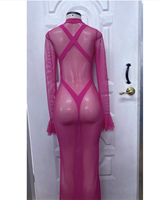 Tenues 2 pièces en maille transparente pour femmes, style Body Positivity, comprenant un haut à manches longues et un pantalon long, cache-maillot de bain, tenues personnalisées pour carnaval et rave, TriniTing