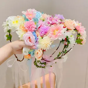 Kid phổ biến Vòng Hoa tóc ban nhạc Handmade Hoa cô gái ăn mặc tóc phụ kiện bên công chúa headdress đồ trang sức hoa vương miện Headband