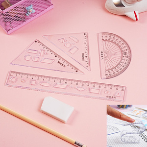 Giá trị cao bốn mảnh nhựa mềm Cai Trị thiết lập với tam giác tấm thước đo góc cho học sinh tiểu học bán buôn có sẵn - Product Image 3