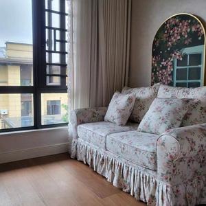 American Style Floral Print Two Seater <b>Sofa</b> With Ottoman Upholstered Foam Filling For <b>Small</b> Apartments <b>Bedrooms</b> - Product Image 4