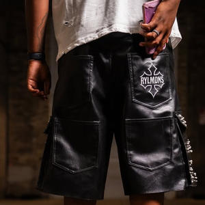 Роскошный изготовленный на заказ цепочка до колен кармашек негабаритный материал из искусственной кожи водонепроницаемый горный хрусталь толстый тяжелый стек шорты - Product Image 6