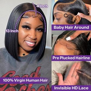 Perruque Bob Lace Front 13x4 en Cheveux Humains Courts et Lisses, 100% Cheveux Vierges Non Traités, pour Salons de Coiffure Professionnels - Product Image 4