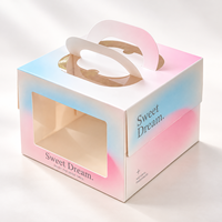 Boîte à gâteau en carton souple effet ombré avec double poignée arquée et impression de marque pour présentoirs de desserts de mariage