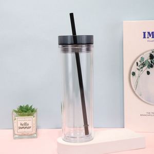 Gobelet isotherme léger et facile à transporter en acrylique double paroi de 16 oz avec poignée et paille pour l'école, le campus et le dortoir - Product Image 6