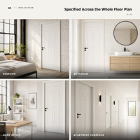 Porte intérieure pré-montée blanche, panneau décoratif mouluré avec relief en forme d'éventail, quincaillerie noire mate, pour projets d'entrepreneurs et de constructeurs