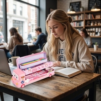Boîte à crayons multifonctionnelle pour enfants, imprimée par sublimation métallique, en forme de bus scolaire, à trois étages, pour garçons