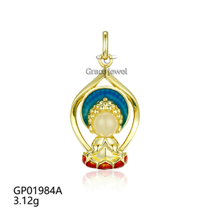 Grace Đồ Trang Sức Độc Đáo Cổ Điển Truyền Thống Hình Ảnh của Đức Phật Hình Dạng 925 Bạc Sterling 14K Mạ Vàng Sang Trọng Phật Mặt Dây Chuyền - Product Image 4