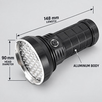 Lampe torche tactique LED rechargeable USB-C W5203-1, corps noir, 55 LED, 7500 lumens, 6000 mAh, IP54, alliage d'aluminium, autonomie 4-5h